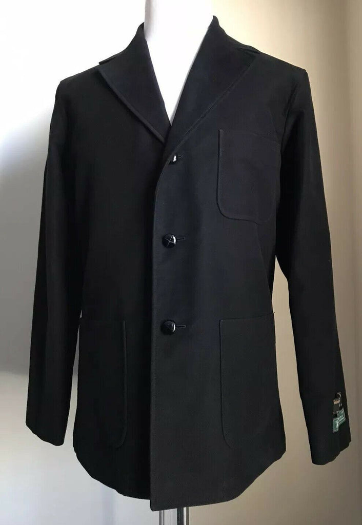 Neu $2400 Gucci Herren Baumwolle Moleskin W/Ledermantel Jacke Schwarz 42 US ( 52 Eu )