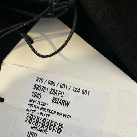 New $2400 Gucci Men Cotton Moleskin W/Leath Coat Jacket Black 42 US ( 52 Eu )