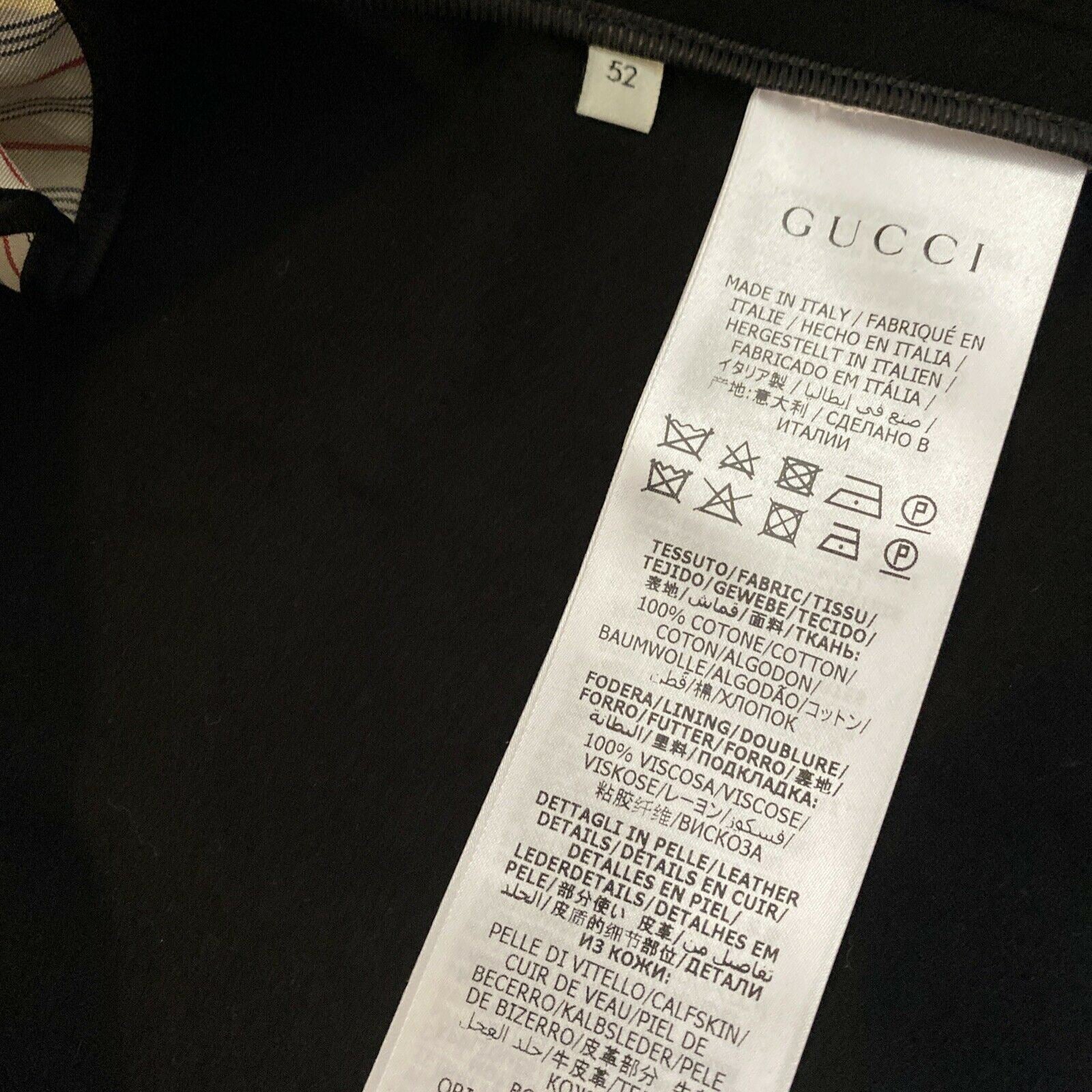 New $2400 Gucci Men Cotton Moleskin W/Leath Coat Jacket Black 42 US ( 52 Eu )