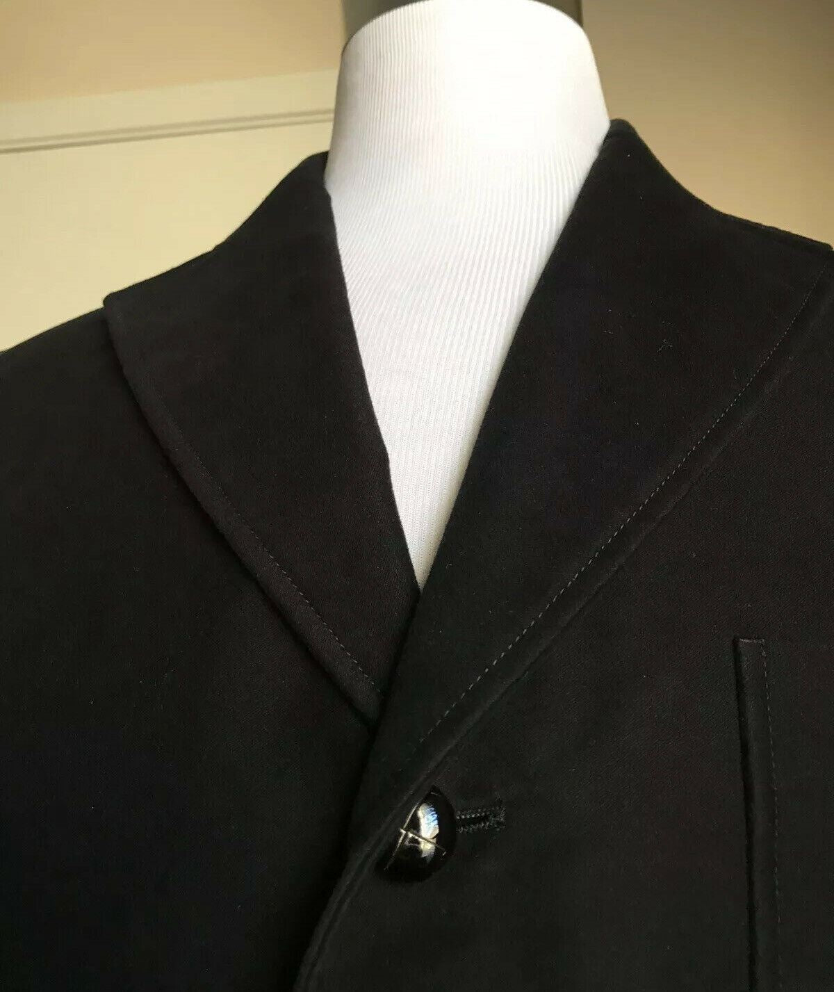 New $2400 Gucci Men Cotton Moleskin W/Leath Coat Jacket Black 42 US ( 52 Eu )