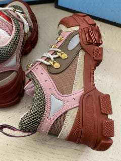 NIB $ 1300 Gucci Damen Sneakers Schuhe Militärgrün/Rot/Rosa 4,5 US/34,5 Eu
