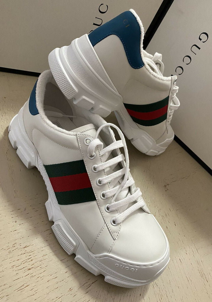 Neue Gucci Herren-Sneakers aus Leder, Weiß, 9 US (8 UK) 624701