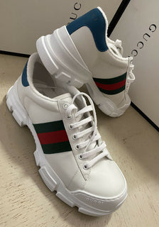 Neue Gucci Herren-Sneakers aus Leder, Weiß, 9 US (8 UK) 624701