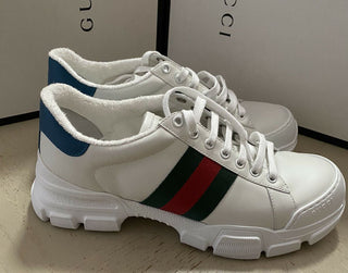 Neue Gucci Herren-Sneakers aus Leder, Weiß, 9 US (8 UK) 624701