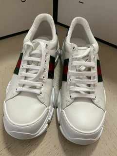 Neue Gucci Herren-Sneakers aus Leder, Weiß, 9 US (8 UK) 624701