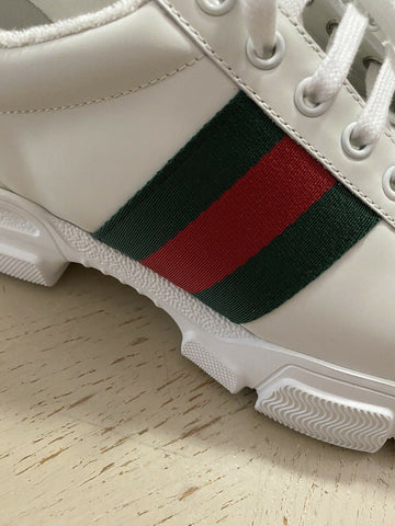 Neue Gucci Herren-Sneakers aus Leder, Weiß, 9 US (8 UK) 624701