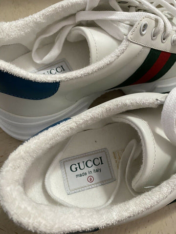 Neue Gucci Herren-Sneakers aus Leder, Weiß, 9 US (8 UK) 624701