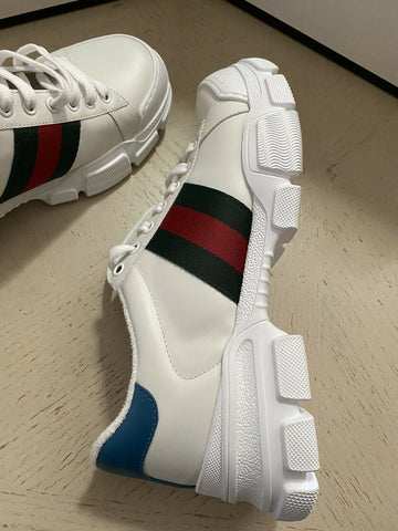 Neue Gucci Herren-Sneakers aus Leder, Weiß, 9 US (8 UK) 624701