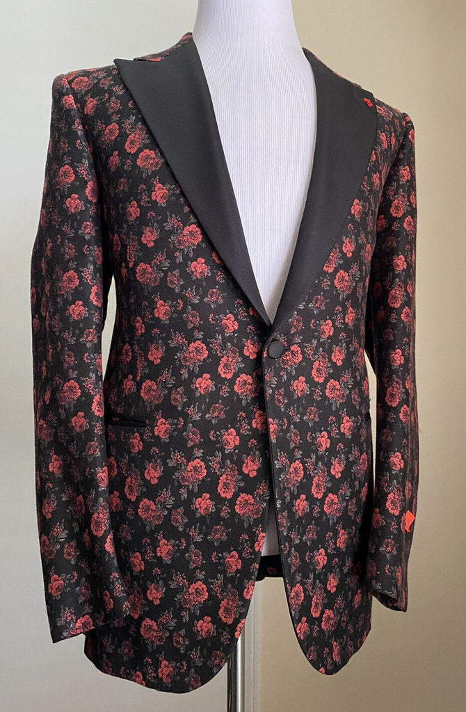 Neu mit Etikett: 4.150 $ Isaia Smoking-Sportjacke mit Blumenmuster aus Jacquard, Schwarz/Rot, 38R US/48R Eu