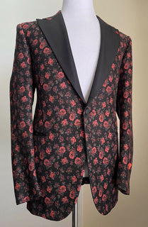 Neu mit Etikett: 4.150 $ Isaia Smoking-Sportjacke mit Blumenmuster aus Jacquard, Schwarz/Rot, 38R US/48R Eu