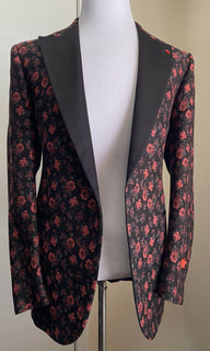Neu mit Etikett: 4.150 $ Isaia Smoking-Sportjacke mit Blumenmuster aus Jacquard, Schwarz/Rot, 38R US/48R Eu
