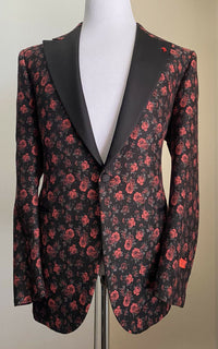 Neu mit Etikett: 4.150 $ Isaia Smoking-Sportjacke mit Blumenmuster aus Jacquard, Schwarz/Rot, 38R US/48R Eu