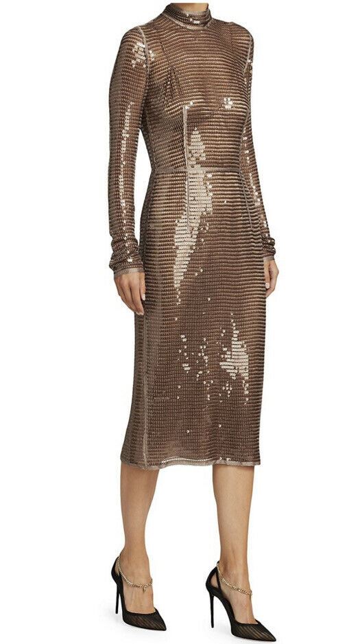 New $6500 Burberry Embellished Mesh Seguin Cocktail Dress Bronze 6 US/40  Italy