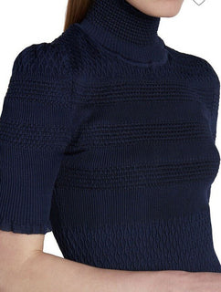 Neues Fendi-Rollkragenkleid aus gesmoktem Seidenkrepp im Wert von 2390 US-Dollar, Marineblau, 4 US/40, Italien
