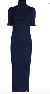 Neues Fendi-Rollkragenkleid aus gesmoktem Seidenkrepp im Wert von 2390 US-Dollar, Marineblau, 4 US/40, Italien