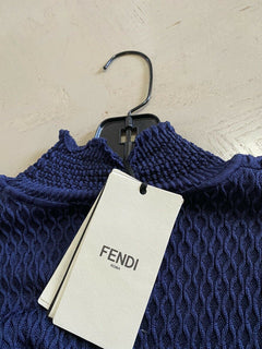 Neues Fendi-Rollkragenkleid aus gesmoktem Seidenkrepp im Wert von 2390 US-Dollar, Marineblau, 4 US/40, Italien