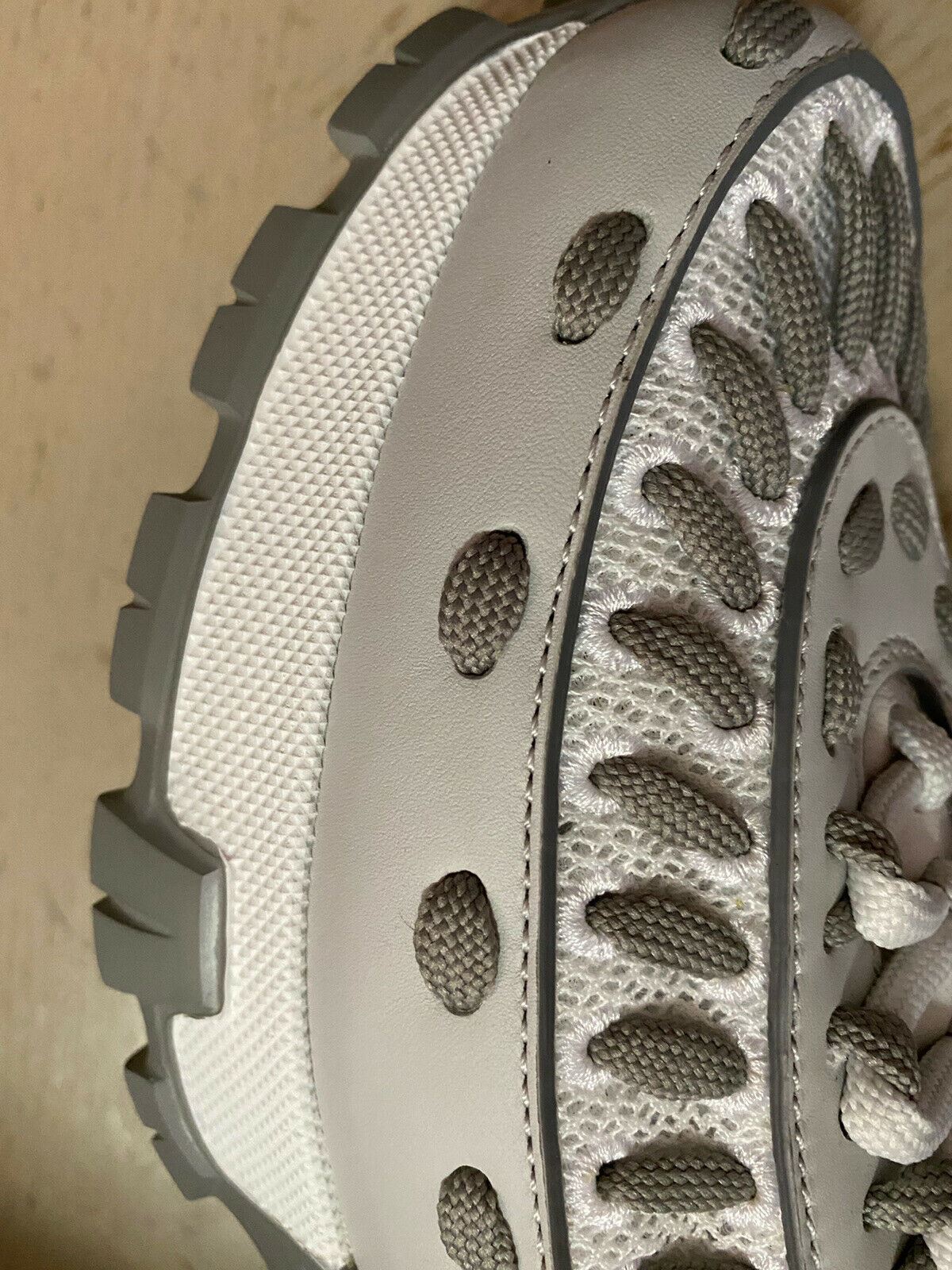 Neu $795 Ermenegildo Zegna Couture Leder-Sneakers Schuhe Weiß/Grau 8,5 US Ita