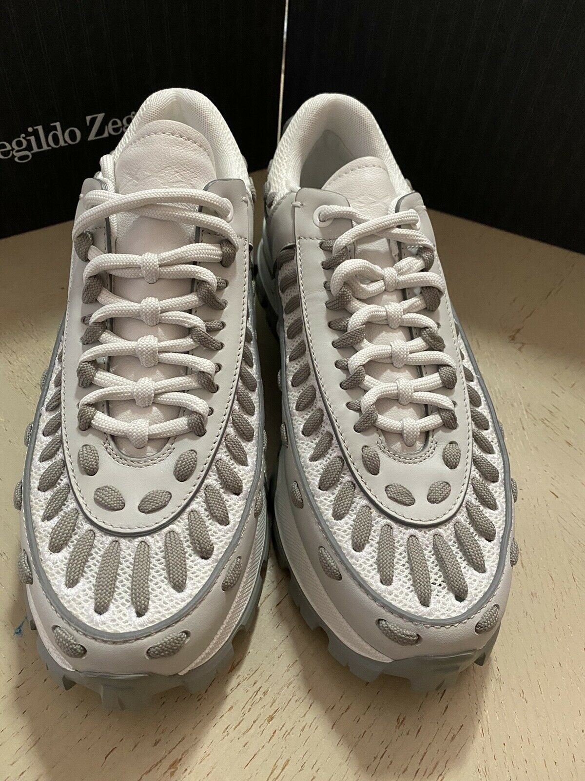 Neu $795 Ermenegildo Zegna Couture Leder-Sneakers Schuhe Weiß/Grau 8,5 US Ita