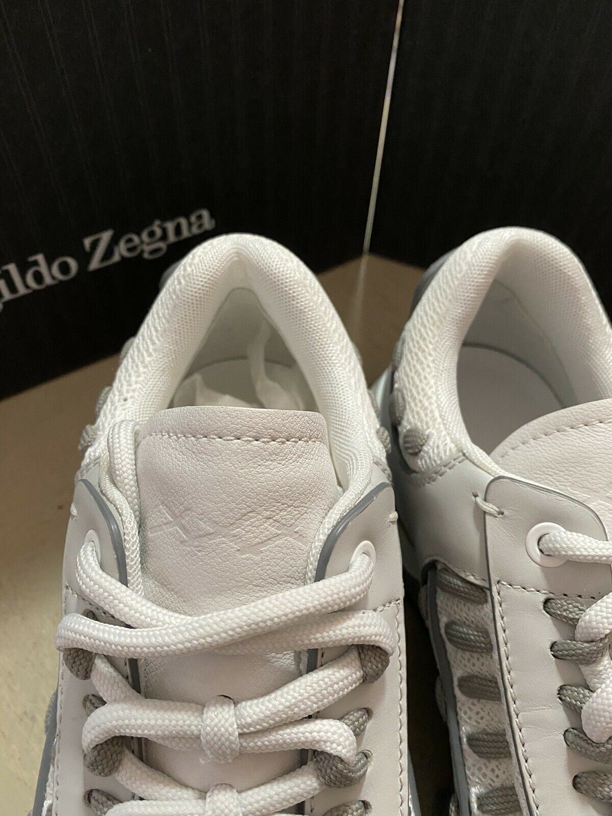 New $795 Ermenegildo Zegna Couture Leather Sneakers Shoes White/Gray 8.5 US Ita