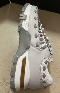 Neu $795 Ermenegildo Zegna Couture Leder-Sneakers Schuhe Weiß/Grau 9,5 US Ita