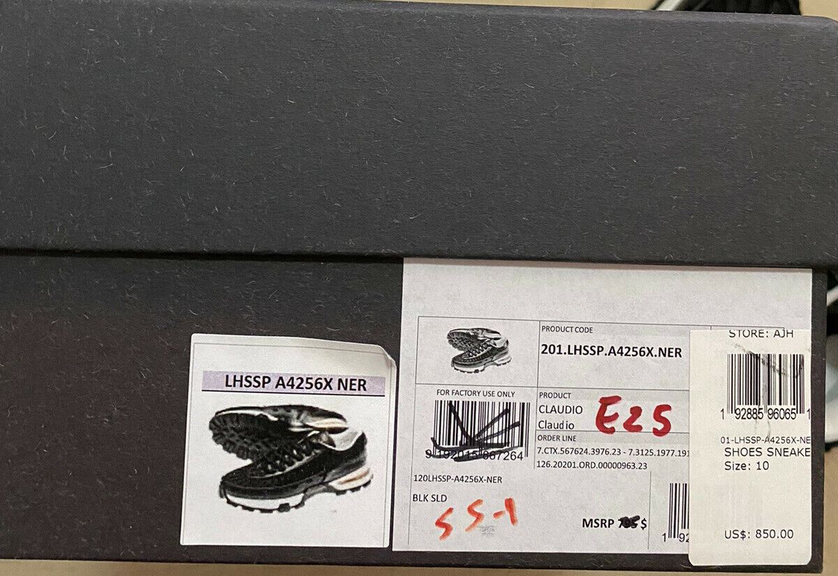 Neue 795 $ Ermenegildo Zegna Couture Leder-Sneakers Schuhe Schwarz 10 US Italien