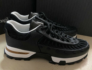 Neue 795 $ Ermenegildo Zegna Couture Leder-Sneakers Schuhe Schwarz 10 US Italien