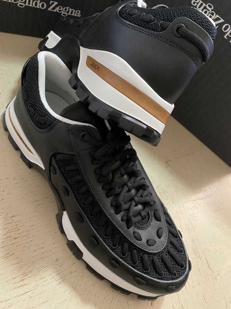 Neue 850 $ Ermenegildo Zegna Couture Leder-Sneakers Schuhe Schwarz 9,5 US Italien