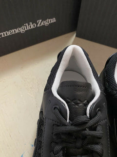 Neue 850 $ Ermenegildo Zegna Couture Leder-Sneakers Schuhe Schwarz 9,5 US Italien