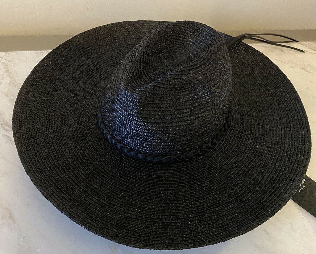 Neu mit Etikett: 895 $ Saint Laurent Herren-Strohhut Schwarz/Silber XL