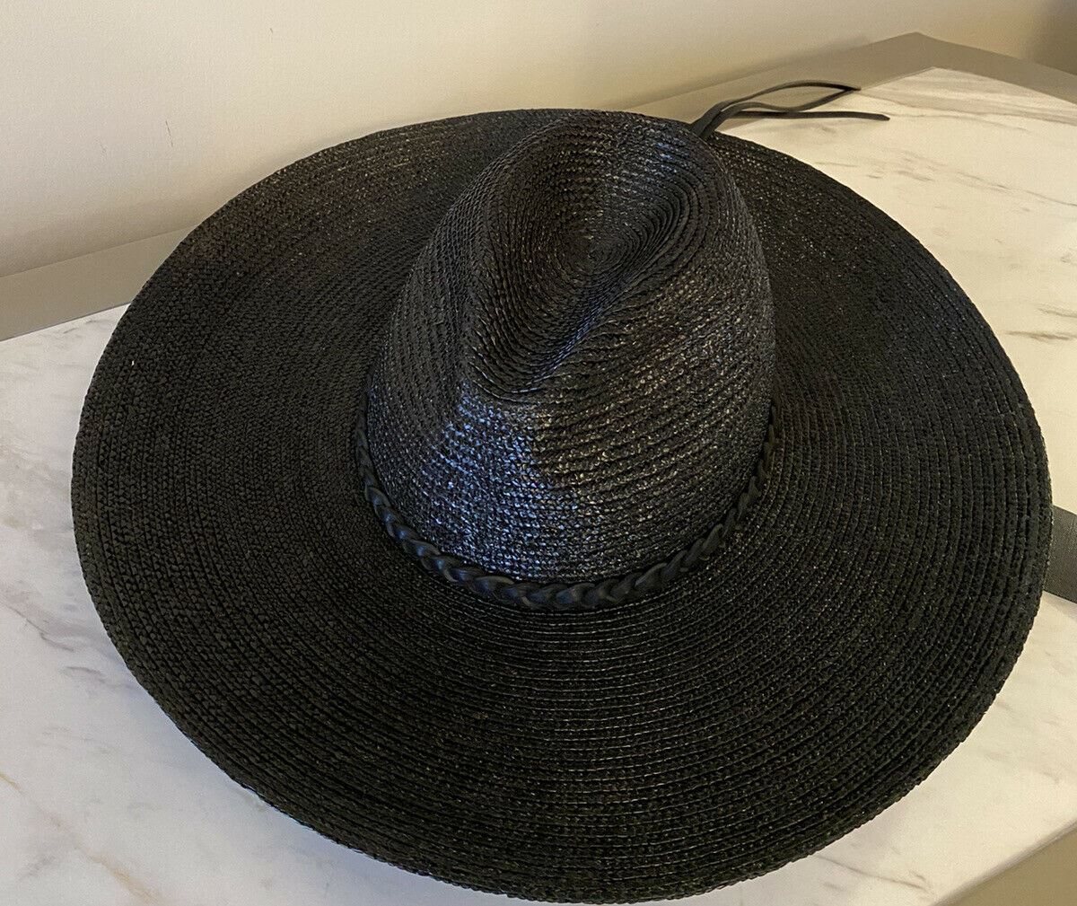 NWT $895 Saint Laurent Men’s Straw  Hat Black/Silver XL