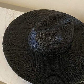Neu mit Etikett: 895 $ Saint Laurent Herren-Strohhut Schwarz/Silber XL