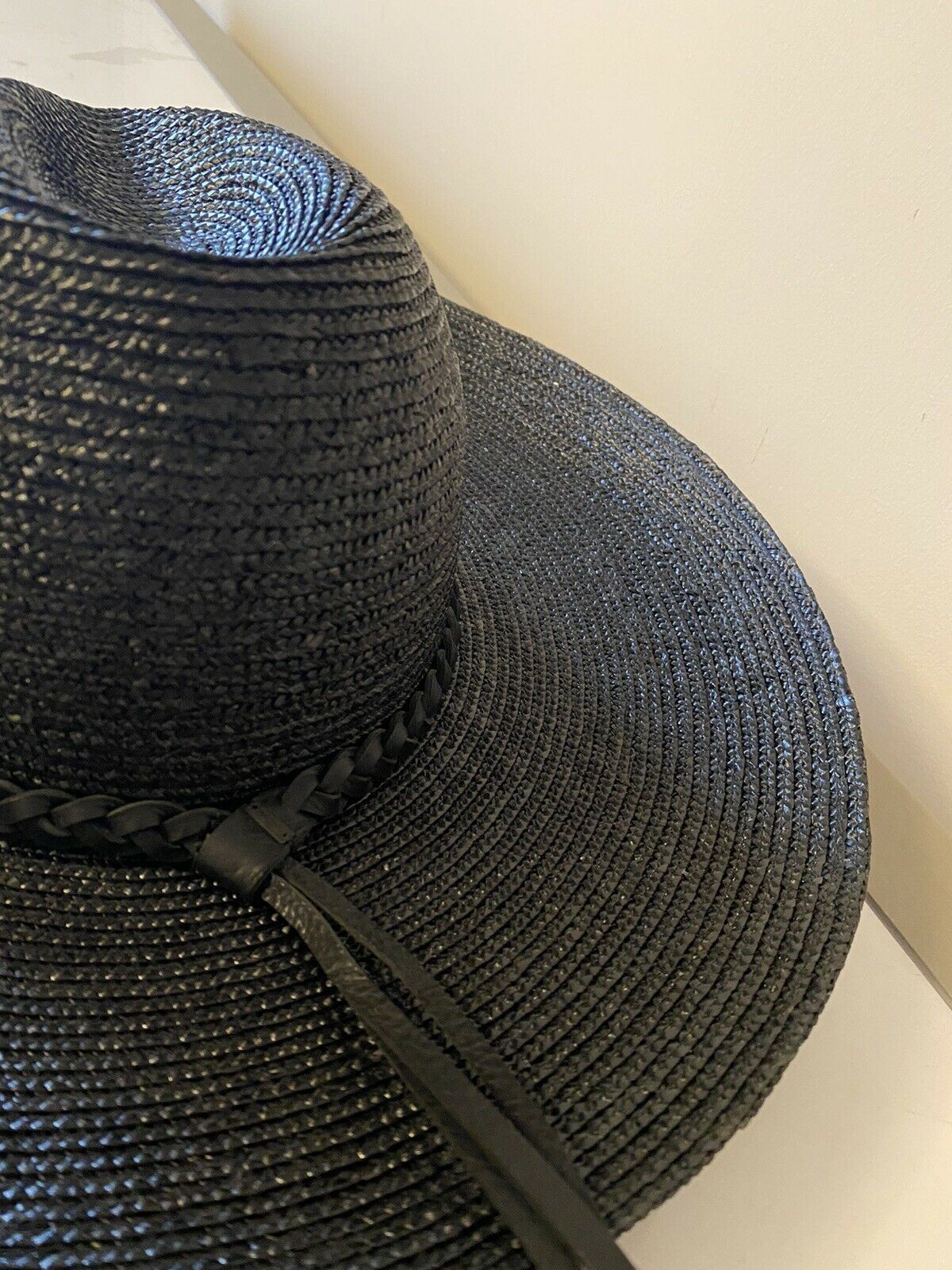 NWT $895 Saint Laurent Men’s Straw  Hat Black/Silver XL