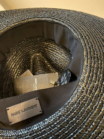NWT $895 Saint Laurent Men’s Straw  Hat Black/Silver XL