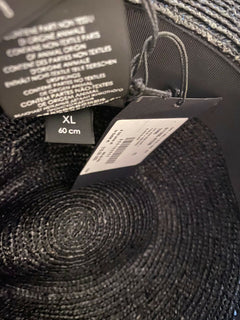Neu mit Etikett: 895 $ Saint Laurent Herren-Strohhut Schwarz/Silber XL