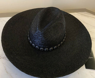 Neu mit Etikett: 1095 $ Saint Laurent Herren Strohhut Schwarz/Silber L Italien