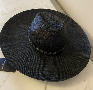 Neu mit Etikett: 1095 $ Saint Laurent Herren Strohhut Schwarz/Silber L Italien