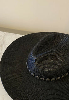 Neu mit Etikett: 1095 $ Saint Laurent Herren Strohhut Schwarz/Silber L Italien