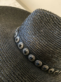 Neu mit Etikett: 1095 $ Saint Laurent Herren Strohhut Schwarz/Silber L Italien
