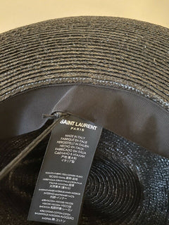 Neu mit Etikett: 1095 $ Saint Laurent Herren Strohhut Schwarz/Silber L Italien
