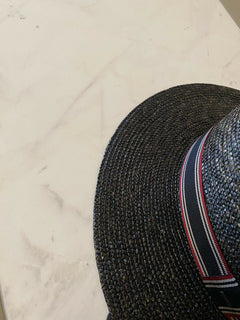 NWT $850 Saint Laurent Men’s Straw Fedora Hat Black/Silver XL Italy