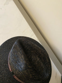 NWT $850 Saint Laurent Men’s Straw Fedora Hat Black/Silver XL Italy