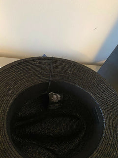 NWT $850 Saint Laurent Men’s Straw Fedora Hat Black/Silver XL Italy