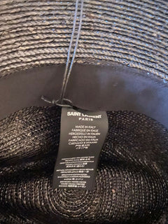 NWT $850 Saint Laurent Men’s Straw Fedora Hat Black/Silver XL Italy