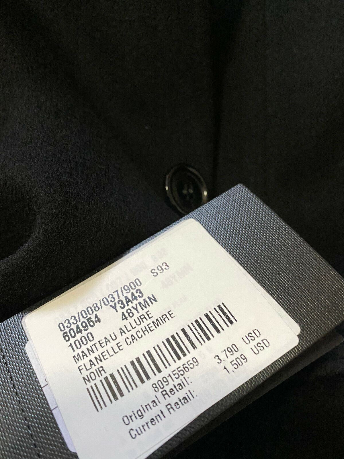 New $3790 Saint Laurent Men Wool/Cashmere Overcoat Coat Black 38 US/48 Eu Italy