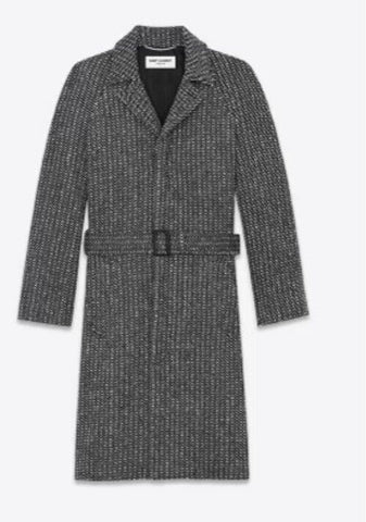 New $3990 Saint Laurent Men Wool Overcoat Coat Black 36 US/46 Eu Italy