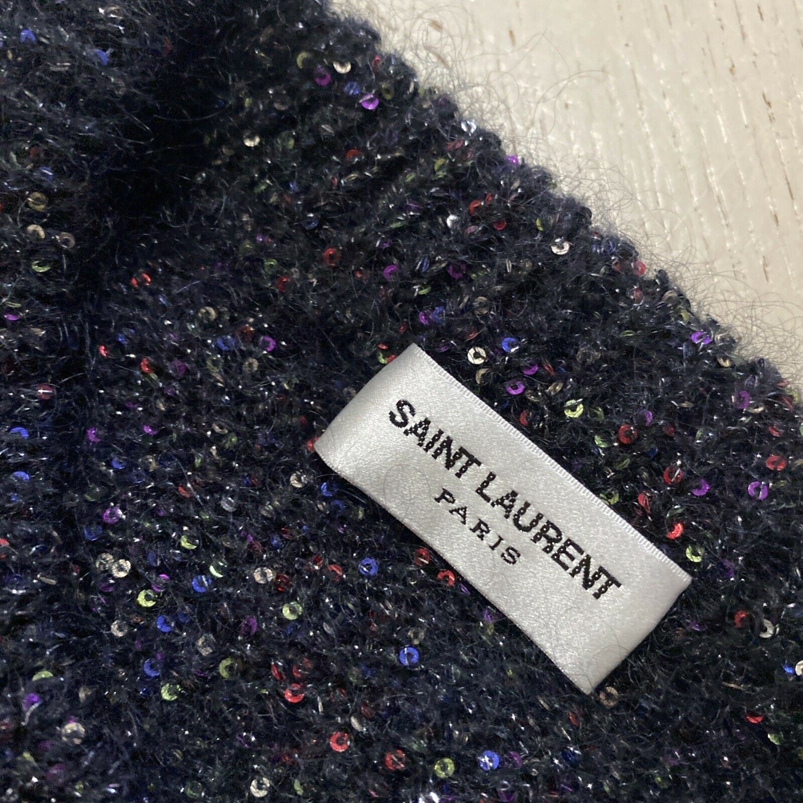 Neu mit Etikett: 1.590 $ Saint Laurent Herren-Pullover mit Rundhalsausschnitt, Schwarz/Mehrfarbig, Größe L, Italien