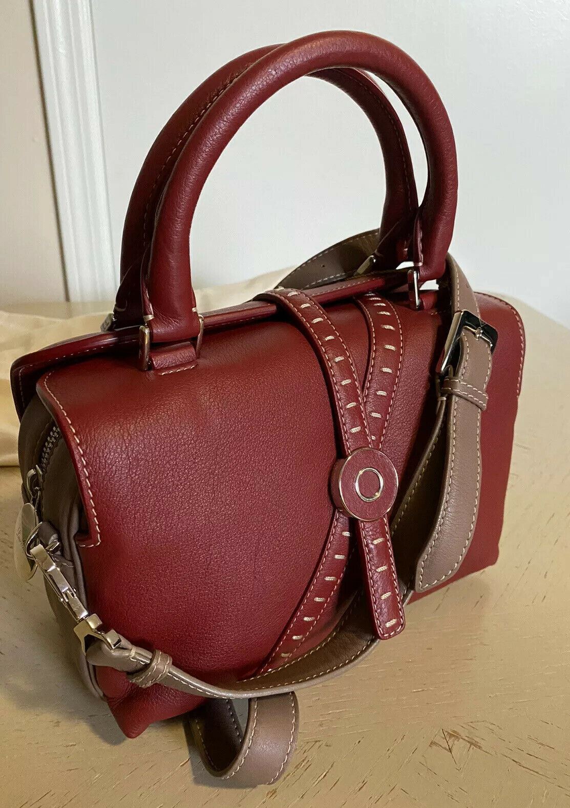 Loro Piana Globe Bag Red Grained Leather Large Shoulder Bag