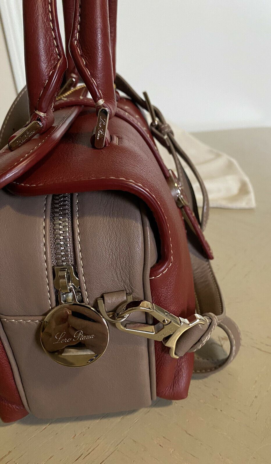 New $3690 Loro Piana Women Bridle Leather Top Handle Small Bag Burgundy  Italy