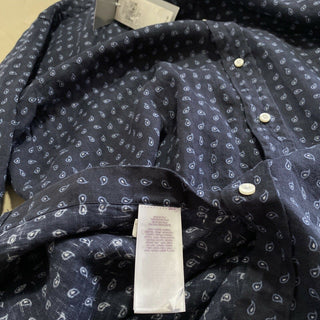 Neu mit Etikett: 595 $ Ralph Lauren Purple Label Herren-Leinenhemd Navy XL Italien