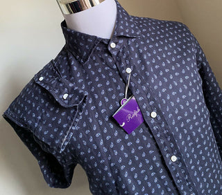 Neu mit Etikett: 595 $ Ralph Lauren Purple Label Herren-Leinenhemd Navy XL Italien